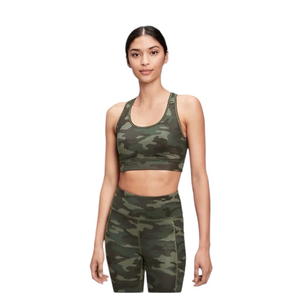 Gap Fit Camo Green Sports Bra, Size Medium